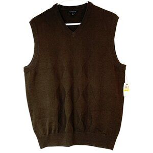 Mens Retro Van Heusen Brown Argyle Knit Sweater Vest M Cotton Blend 10044